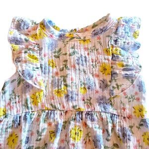 Lila & Jack Baby Girls 9-12M Floral Cotton Gauze Bubble Romper Ruffle Blue Pink